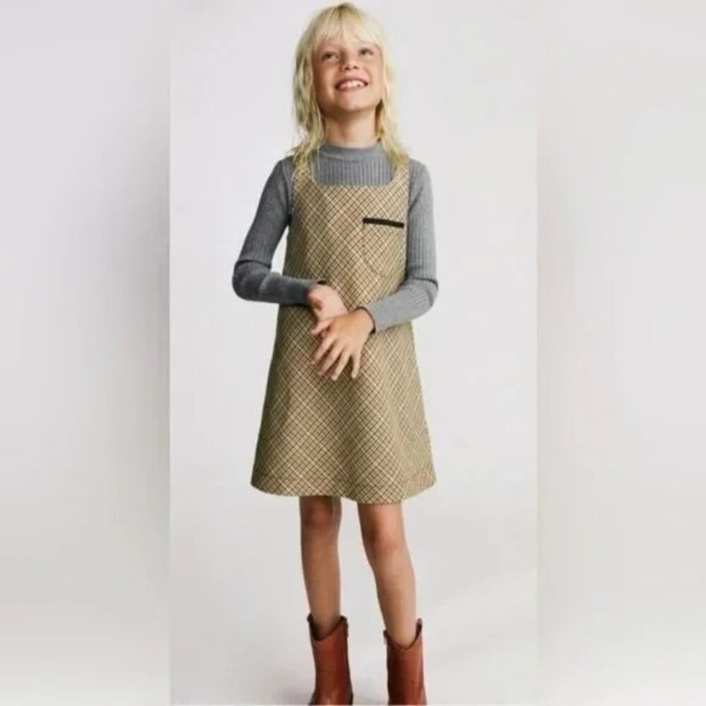 Zara Girl's Contrast Pocket Pinafore Sleeveless Dress